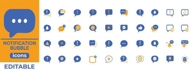 Clean editable notification bubble vector icons in flat style, perfect for apps, UI, alerts, messaging, and digital design
