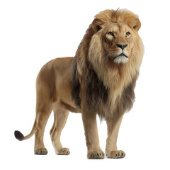 Fototapeta premium Stunning display of a majestic lion standing proudly against a clean white background