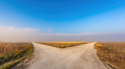junction. A conceptual crossroads splitting in two directions, symbolic path choice. wellbeing guides, coaching materials, designed for coaching and self-improvement content, used by lab technicians.

