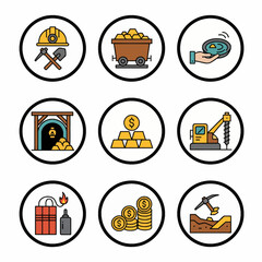 Minimalist Gold Icons Modern vector pack for the gold and precious metal industry. Flat design, clear lines, and professional color palettes. Essential financial assets.