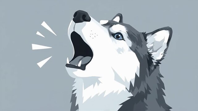 Animated Siberian Husky Dog Barking and Howling Illustration.