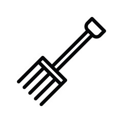 A blackoutlined pitchfork rests on a white background The tool has a Dshaped handle and four tines