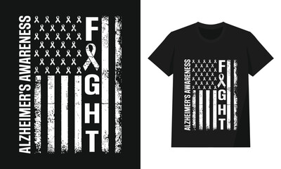 Alzheimer’s Awareness American Flag Fight Ribbon Vector Design