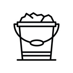 A black outline icon of a bucket filled with an uneven substance The bucket has a handle and horizontal bands