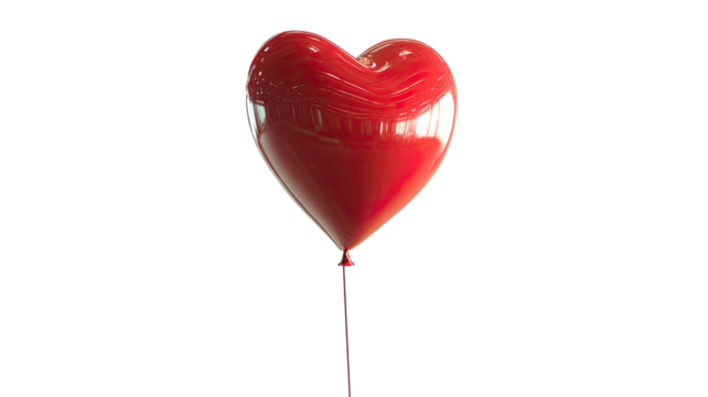 A 3d rendering of a red heart shaped balloon floating gently in air with glossy surface on white background