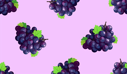 Purple grape seamless pattern Fruit background.