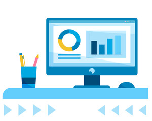 Workplace Desktop with Financial Data Analysis and Business Charts on Screen