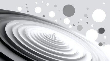 Abstract design featuring concentric circles in shades of gray with floating circles in the background, creating a modern and minimalist look.