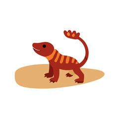 Playful Cartoon Lizard Illustration on Sandy Ground in a Vibrant Environment