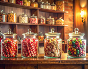 Retro Sweet Shop Interior with Colorful Candy Jars