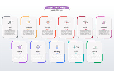 Infographic 11 step timeline journey, calendar Flat simple infographics design template. presentation graph. Business concept with 11 options, number vector illustration.