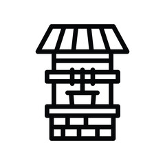 A line drawing depicts a water well with a roof and a bucket inside