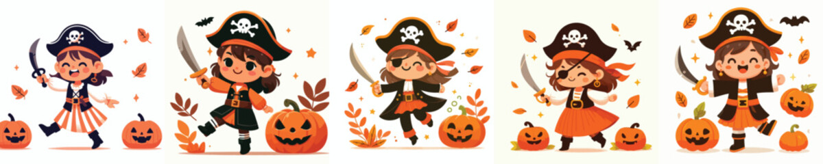 vector little girl pirate costume halloween celebration