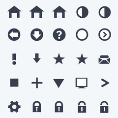 Collection of dark blue flat icons on light grey background vector
