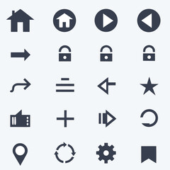 Collection of dark blue navigation and action icons on white background vector