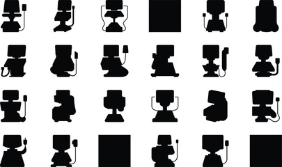 Medical and Hospital Equipment Icons Set – Bandage, Wheelchair, Mask, Bed, Syringe, Scissors, Microscope, Gloves, Nurse Cap, Tooth, Stethoscope, Scalpel, Oxygen Cylinder, Medical Tools, and Healthcare