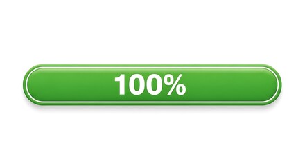 A vibrant green 100 complete button isolated on white background, symbolizing full achievement and progress