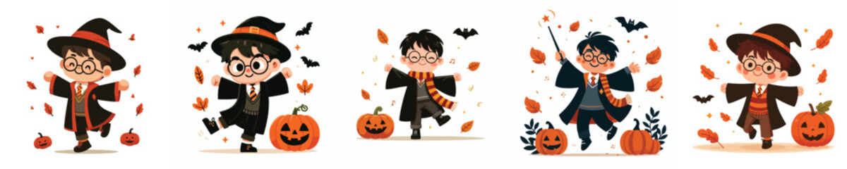vector of halloween celebration magician kids