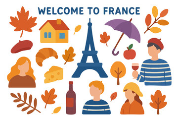 Flat Design Autumn France Culture Icon Set