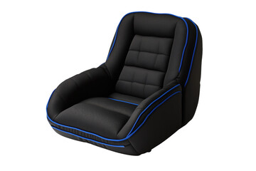 Obraz premium Black racing seat with blue trim isolated on a transparent background