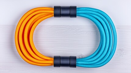 Vibrant Orange and Blue Coiled Hoses on Light Background