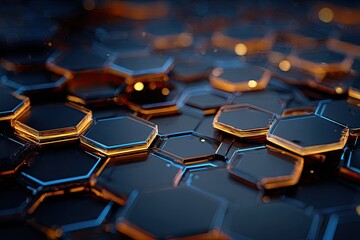 Obraz premium Close-up of futuristic, honeycomb-like structures, glowing with orange light