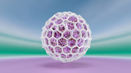 Abstract Sphere with Hexagon Pattern in White and Purple on Gradient Background