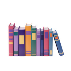 Colorful Books Standing and Leaning on Transparent Background Isolated on Black