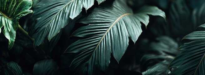 Lush Tropical Foliage A Symphony of Green Hues and Delicate Textures in a Dark and Mysterious Setting. Generative AI