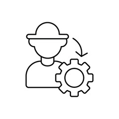 Graphic shows a worker with a gear symbolizing work or processes