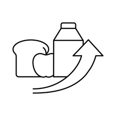 Illustration of bread an apple milk carton and an upwardpointing arrow
