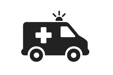 Ambulance vehicle icon. Emergency medical car symbol. Paramedic van for hospital transport. First aid rescue service. Clinic healthcare silhouette. Medicine cross sign.