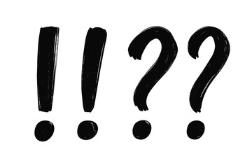 Question and exclamation mark icon set. FAQ, problem solving, attention concept. Hand drawn doodle punctuation symbols. Marker brush stroke texture for communication, warning, idea.