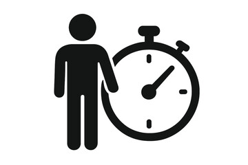 Person with stopwatch vector icon. Business concept of time management, efficiency, productivity, meeting deadlines. Employee performance, speed, and countdown timer symbol.