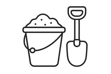 Sand bucket and shovel line icon. Children's beach toys for summer vacation and leisure. Kids playground or sandbox play equipment. Simple vector pail and spade outline.