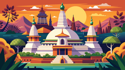 Naklejka premium The Sacred City of Anuradhapura in Sri Lanka is adorned with towering stupas, ancient monasteries, and ceremonial ponds, representing centuries of Buddhist devotion and architectural sophistication.