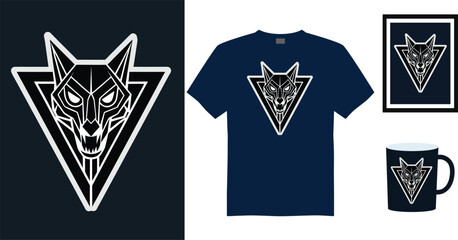 Stylized Tshirt mockup wolf skull with geometric triangle dark mockups tribal