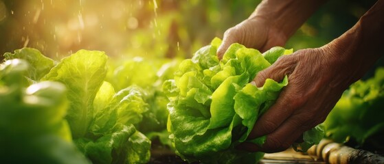 The Lettuce Harvest in a Sunlit Field by Careful Hands