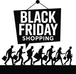 Black Friday Shopper Crowd Silhouette Vector