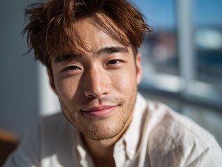 Obraz premium A man in a white shirt smiles at the camera