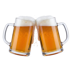 Two beer mugs toasting with foam