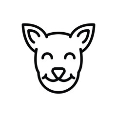 Stylized outlined image of a smiling animal face with pointed ears and a triangular nose