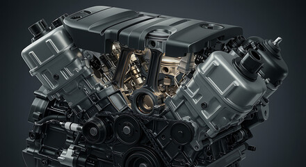 Detailed view of a powerful v8 engine block with intricate internal components
