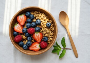 Healthy Breakfast with Granola and Fruit