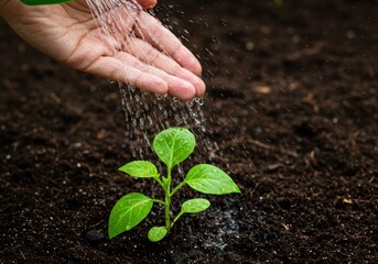 Hand Watering Plant Close-Up