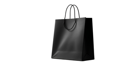 blank black shopping bag template isolated on transparent white background