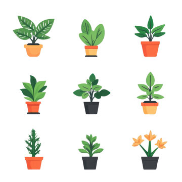 AI Image An elegant collection of cartoon plants displayed against a stark black background