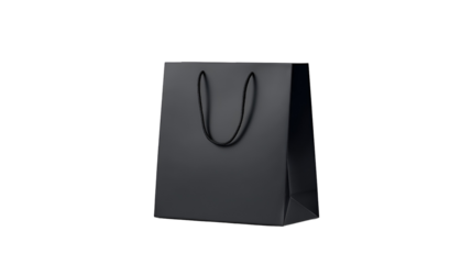 blank black shopping bag template isolated on transparent white background