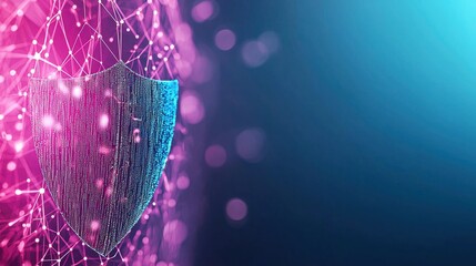 Security Firewall and Shield Icon Firewall graphic with data streams flowing through it, abstract digital background, representing network traffic filtering and protection