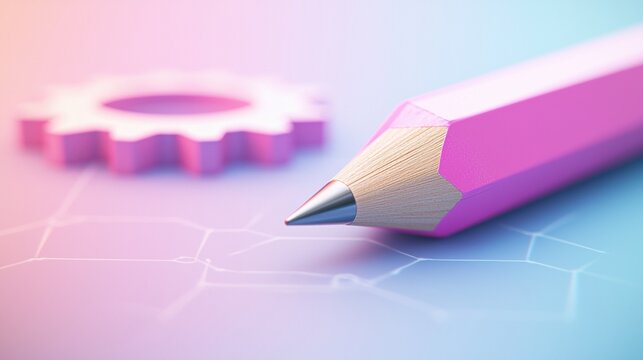 Pencil and Gear Setting Animated pencil drawing gears on a digital interface, modern design with a gradient background, symbolizes software customization